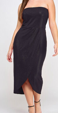 HAUTE FOX 2X plus size  black strapless tulip midi party cocktail dress NWT B59